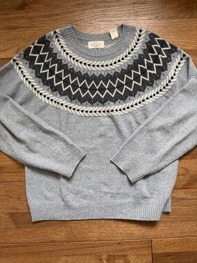 Gray Scandinavian Knit Sweater Minimal Nordic Design Weatherproof Vintage Size L